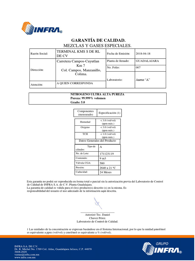 Certificado-Nitrogeno - by INFRA | PDF