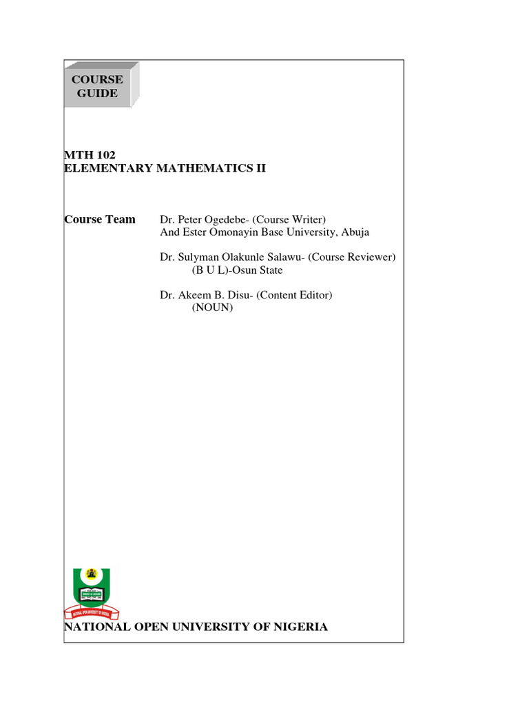 MTH 102 Course Overview and Guide | PDF | Function (Mathematics ...