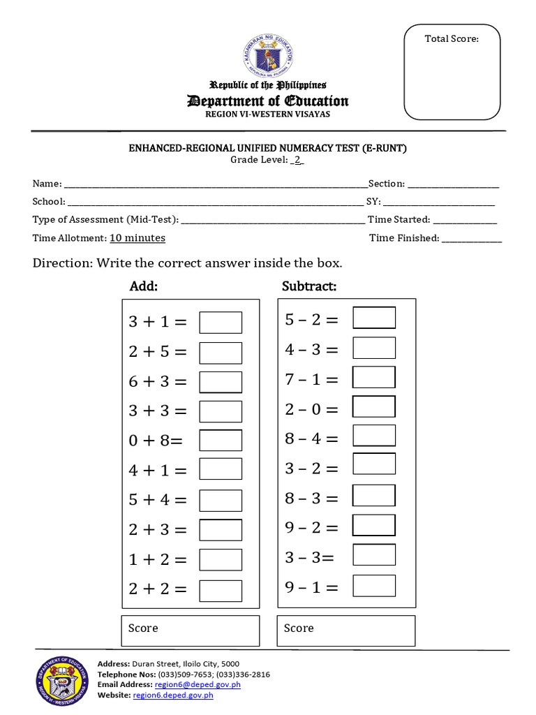 Grade 2 E-RUNT Mid-Test Assessment | PDF