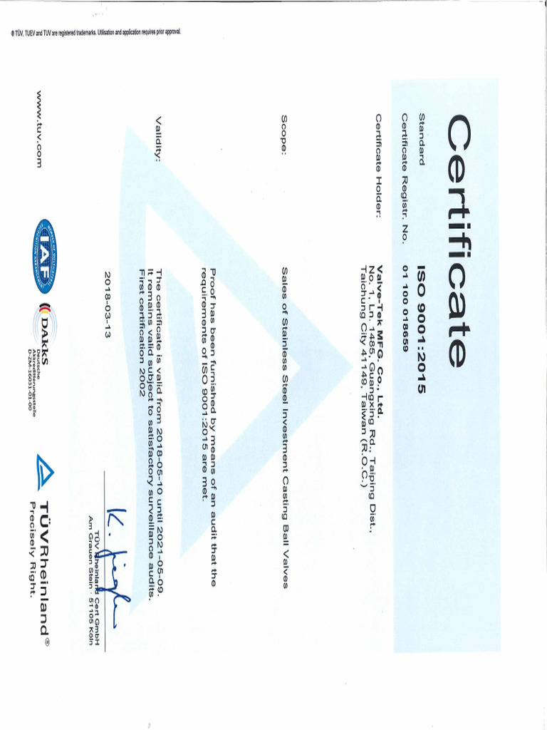 Iso 9001 Certificate 2018 | PDF
