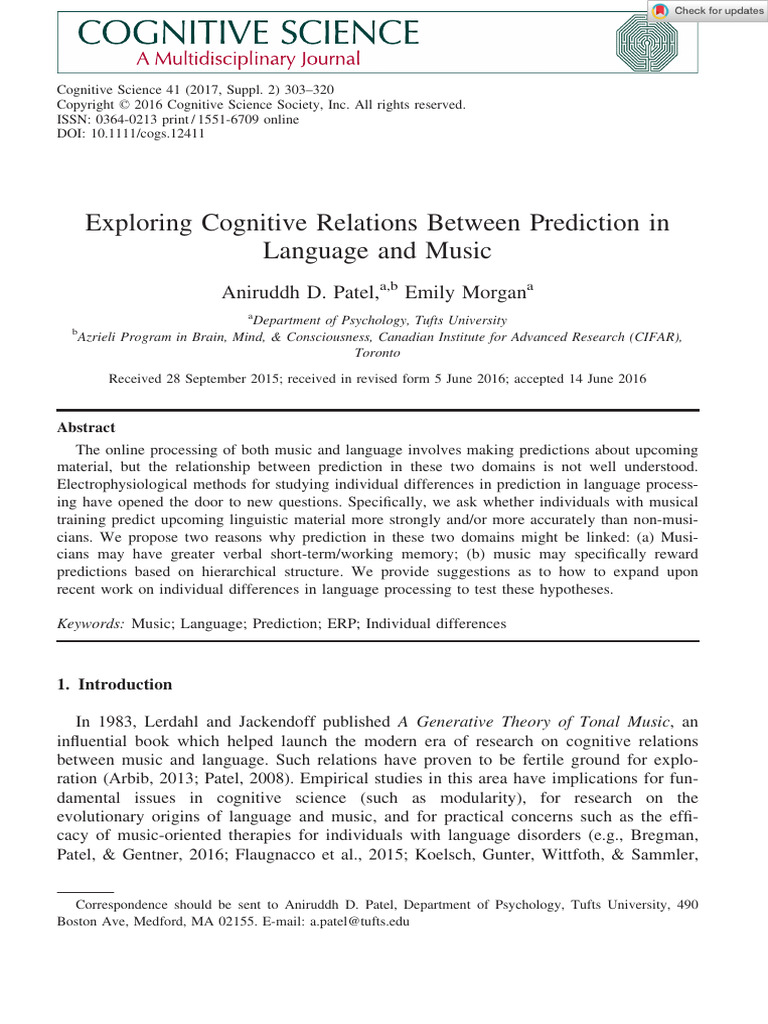 Exploring Cognitive Relations Between Prediction in Language and Music ...