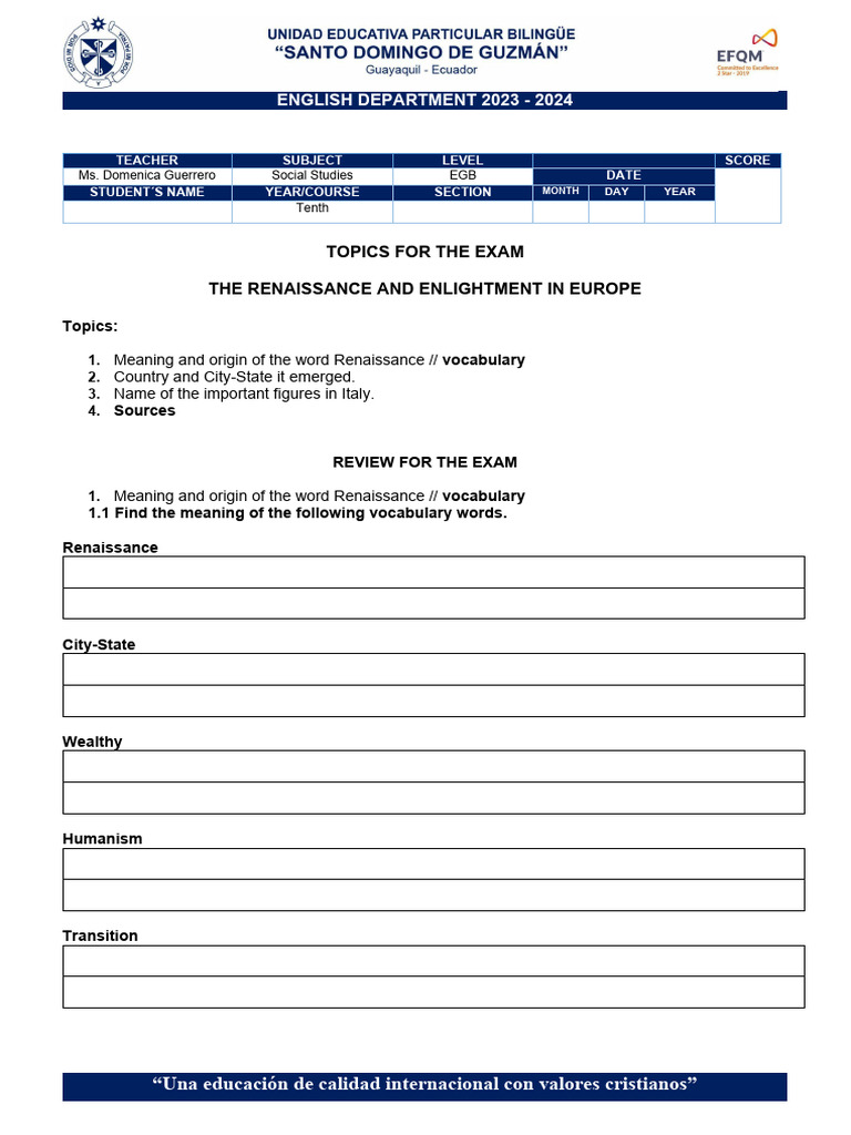 Renaissance Exam Review Guide 2023 | PDF