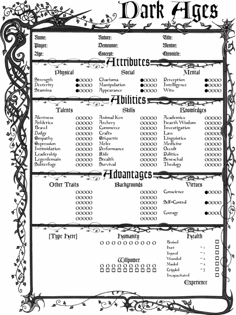 Darkages mortal 1 page interactive pdf psychology behavioural