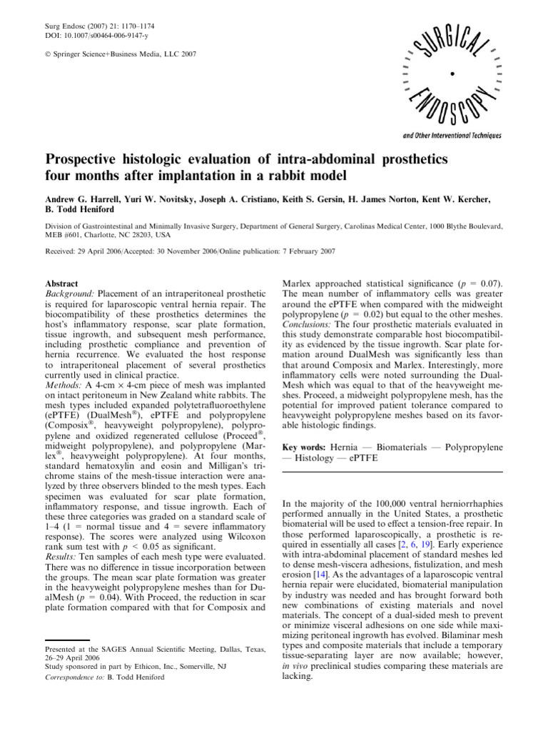 Prospective histologic evaluation of intra abdominal prosthetics four