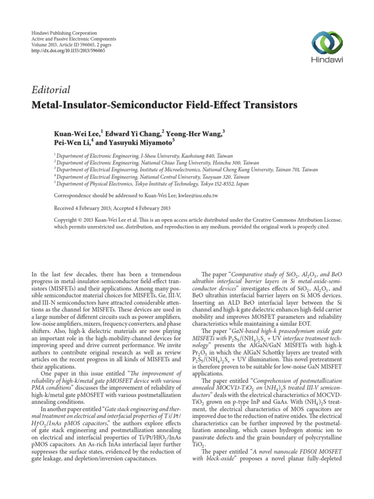 Metal Insulator Semiconductor - Field Effect - Transis | PDF | Mosfet ...