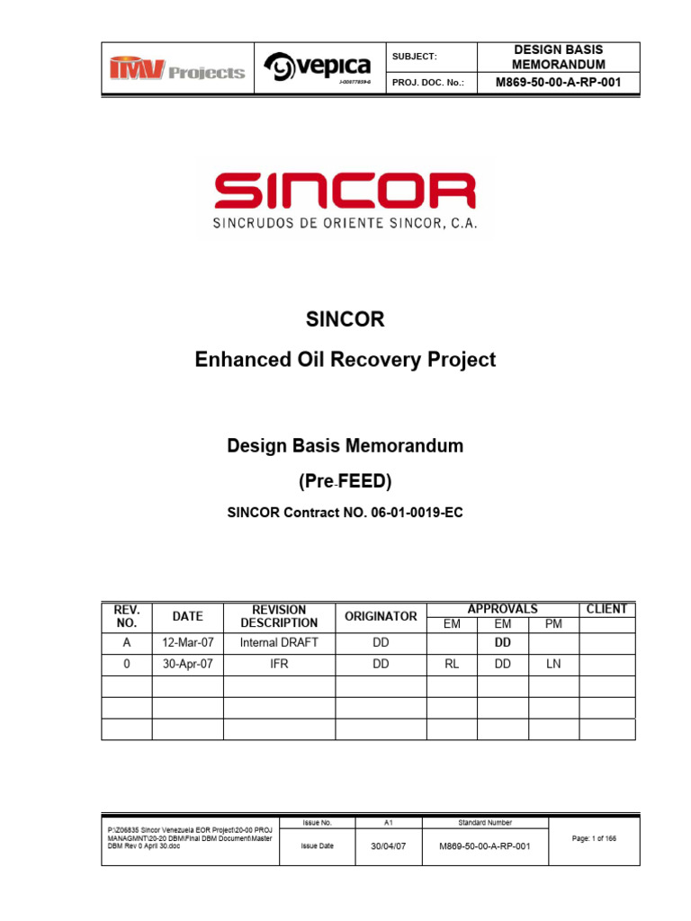 Sincor Venezuela EOR Design Basis Memo | PDF | Enhanced Oil Recovery ...