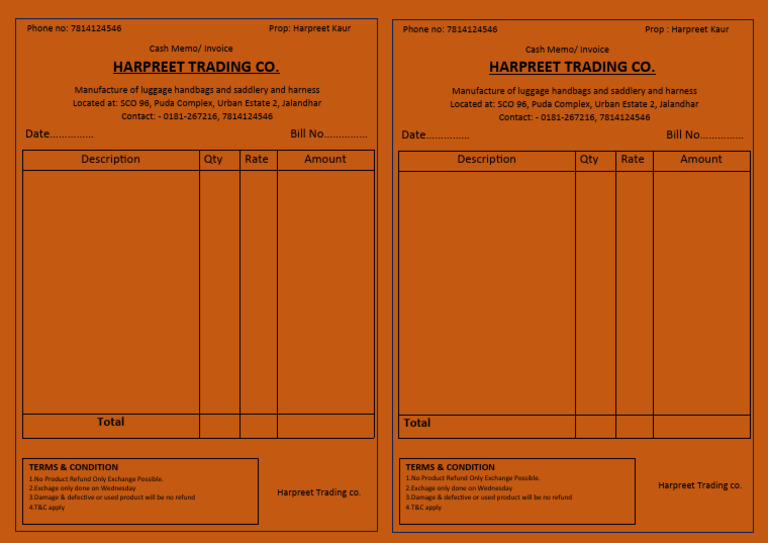 Harpreet Kaur Trading Invoice Details | PDF