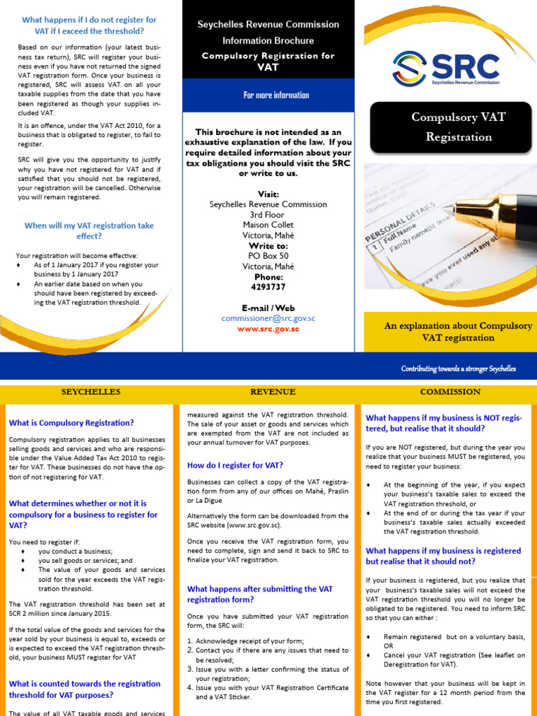 Compulsory VAT Registration Brochure | PDF | Value Added Tax | Taxation