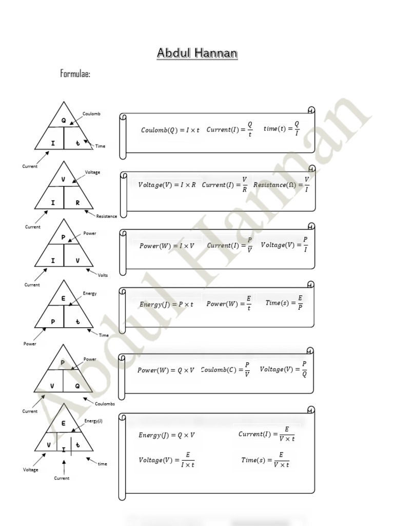 Electricity formulas pdf voltage quantity