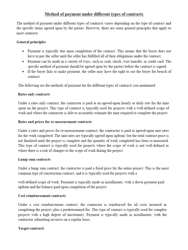 Payment Methods in Contract Types | PDF | Money | Business