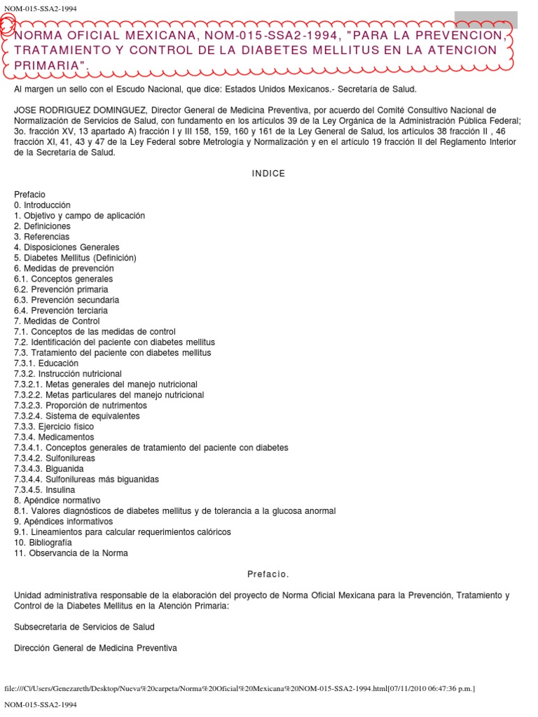 NOM 015 SSA2 1994 Diabetes | PDF | Diabetes mellitus | Obesidad