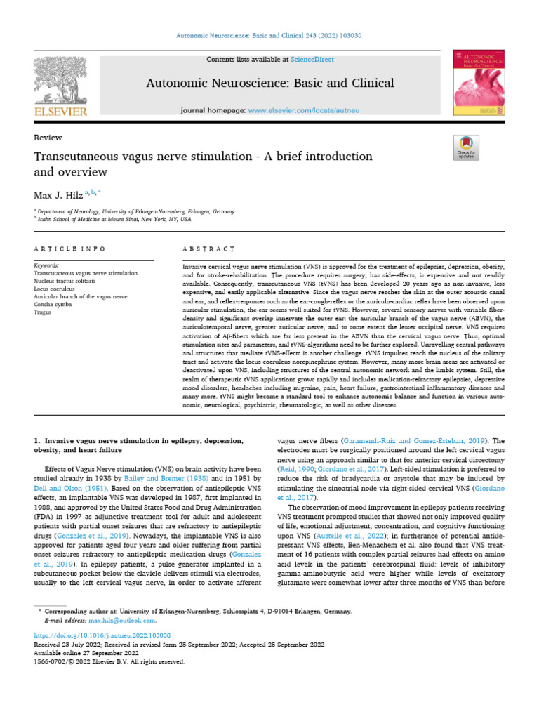 Overview of Transcutaneous Vagus Nerve Stimulation | PDF