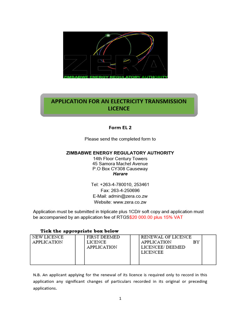 ZERA Electricity Transmission Licence Form | PDF | Electric Power ...