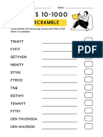 Numbers 10-1000 Word Scramble Worksheet in Black and Yellow SImple Style