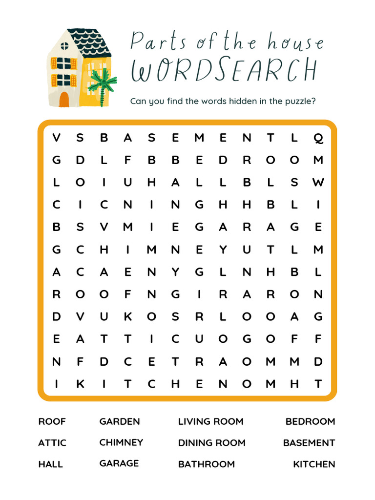 White and Yellow Parts of The House Word Search Worksheet | PDF