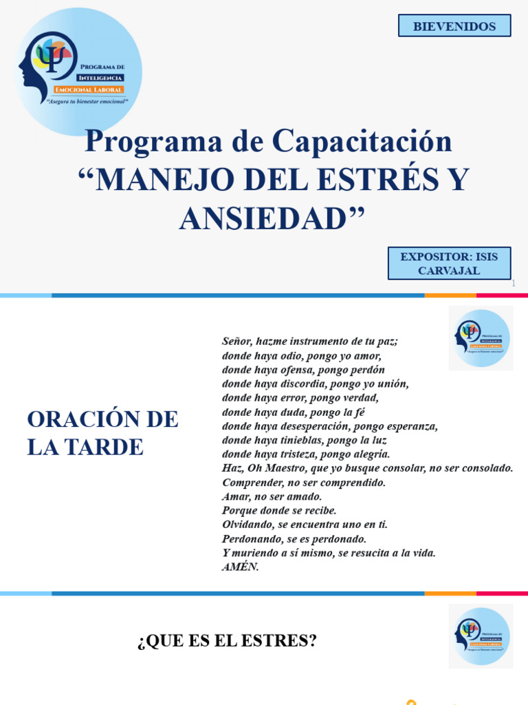 Capacitacion 4 Manejo Del Estres Y La Ansiedad Pdf Estrés