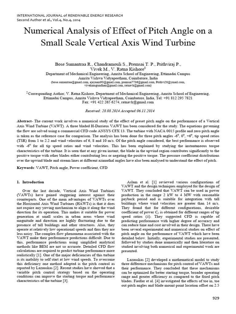 Numerical Analysis of Effect of Pitch Angle On A Small Scale Vertical ...