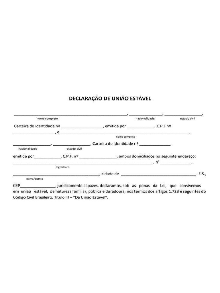 Declaração de União Estável - Modelo 1 - PDF | PDF