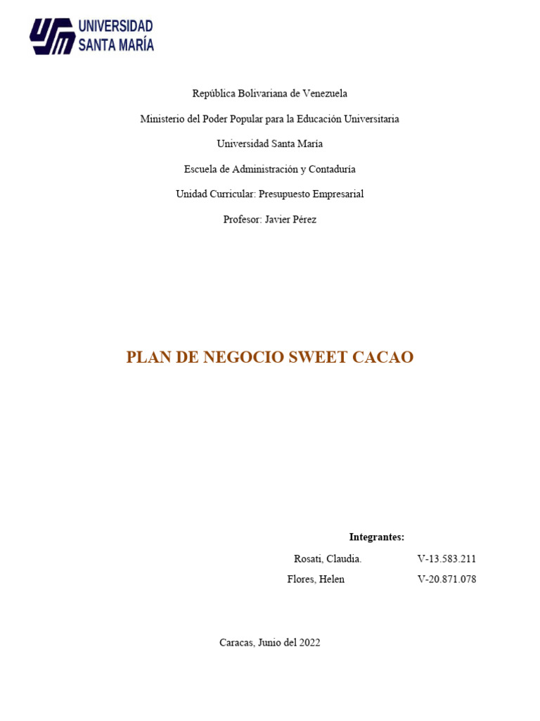 Trabajo De Plan De Negocio Sweet Cacao Pdf Marketing Mercado