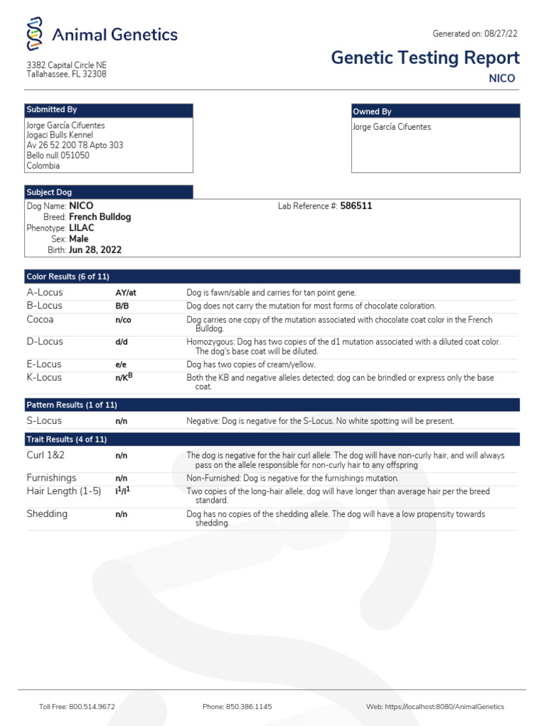 Animal Report | PDF | Allele | Subspecies Of Canis Lupus