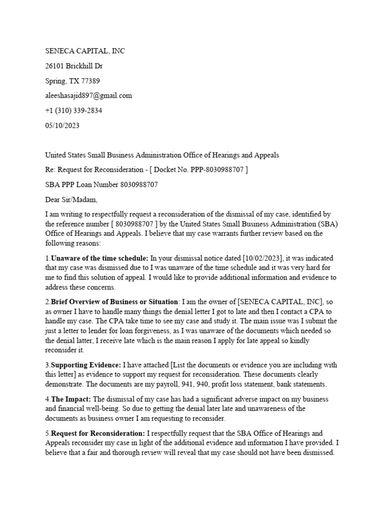 Letter of Order To Show Cause PDF Small Business Administration