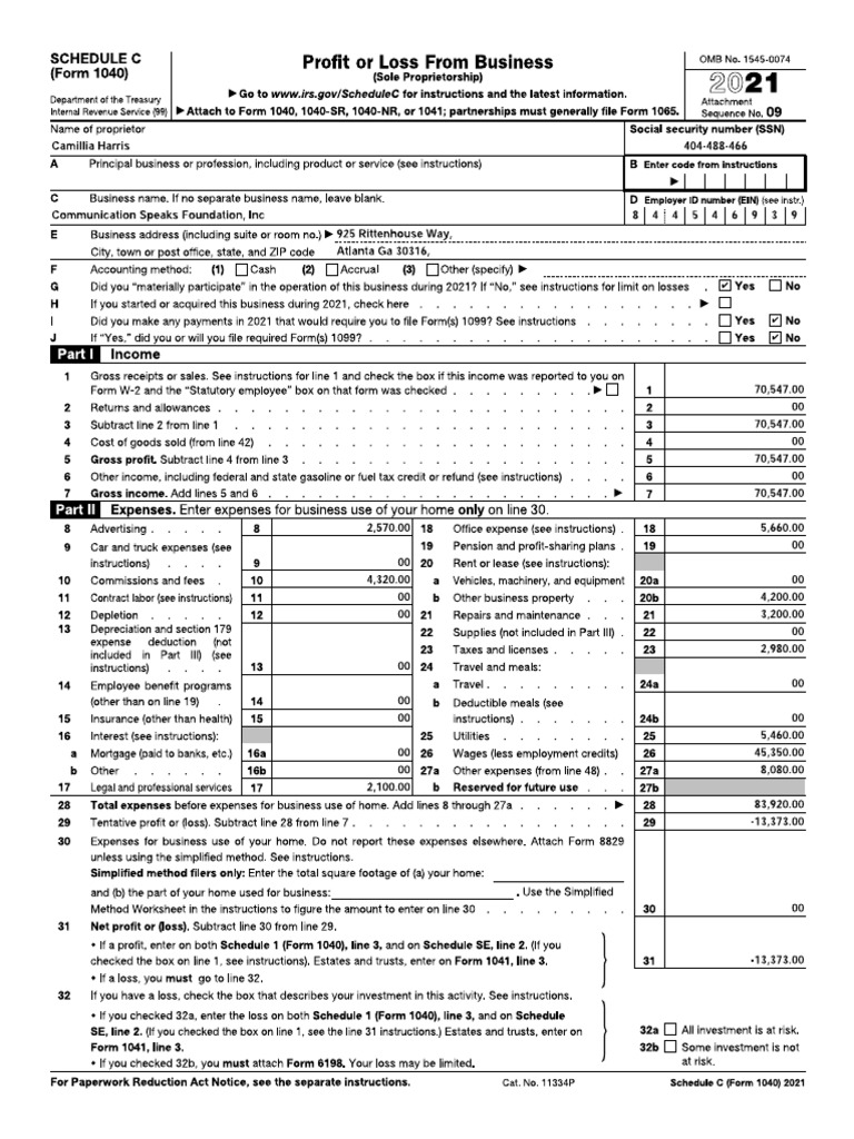 Schedule C 2021 Instructions
