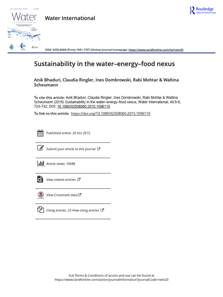 Sustainability in The Water Energy Food Nexus | PDF | Governance ...