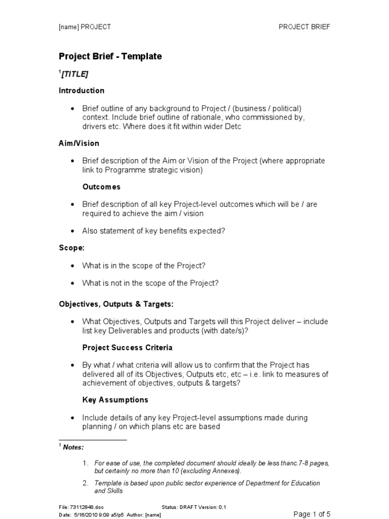 Project brief template simple full time equivalent