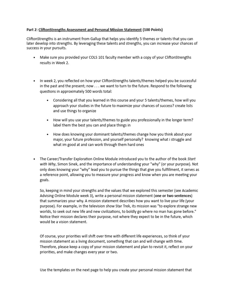 Cliftonstrengths Final Project Revised Spring 2021 Pdf