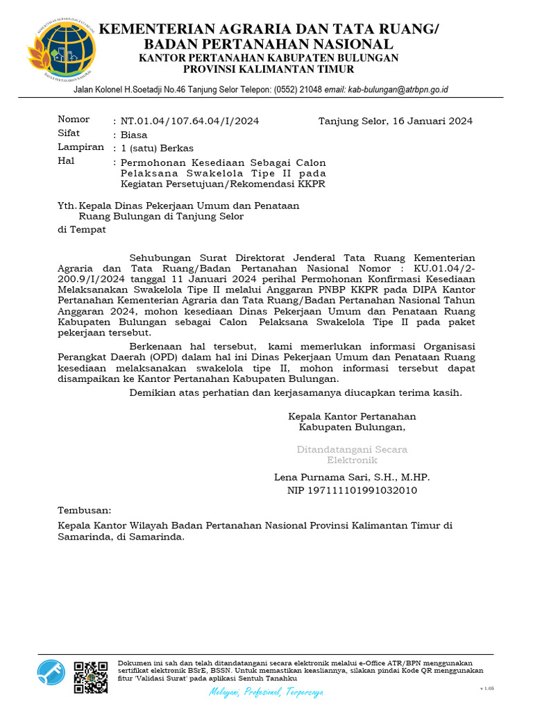 Surat Dinas Permohonan Kesediaan Swakelola Tipe II | PDF
