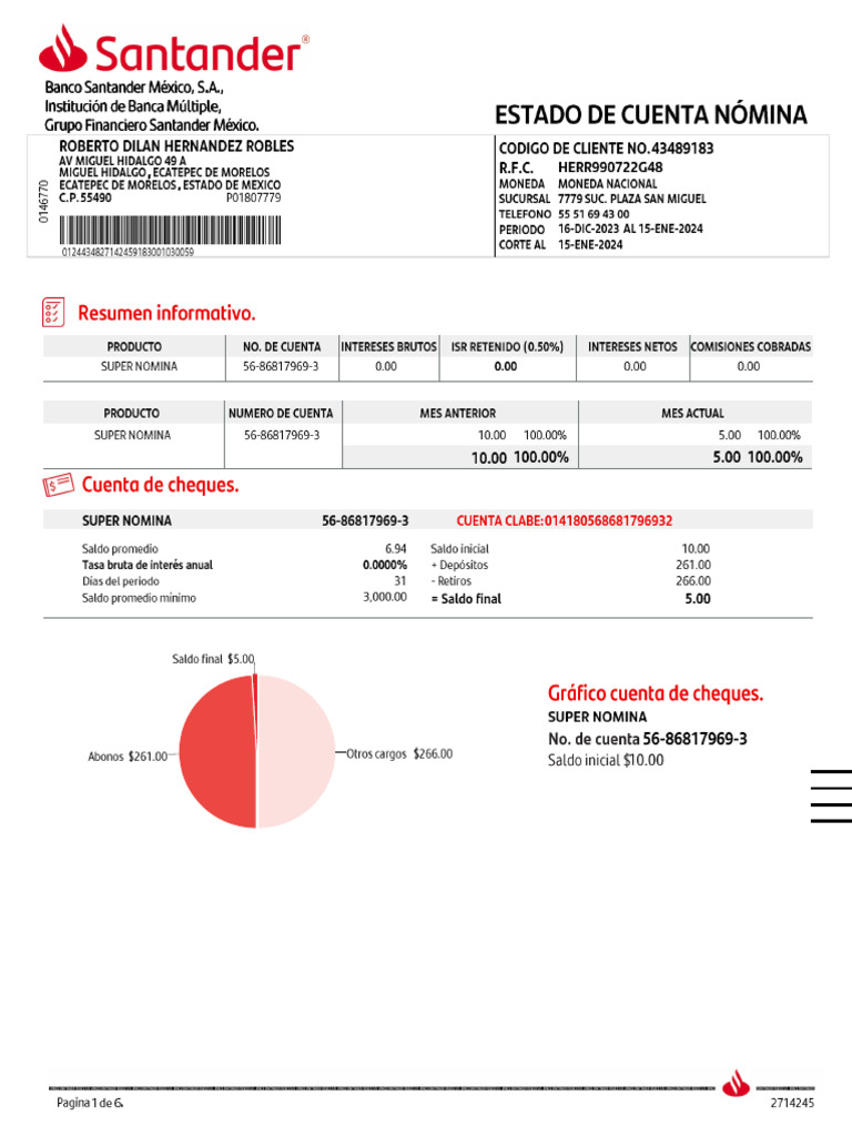 Estado de Cuenta Enero Santander 2024 PDF
