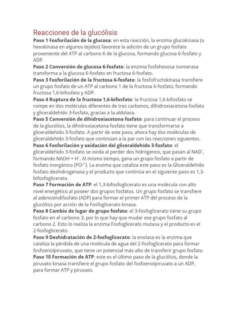 Reacciones de La Glucólisis | PDF | Trifosfato de adenosina | Glucólisis