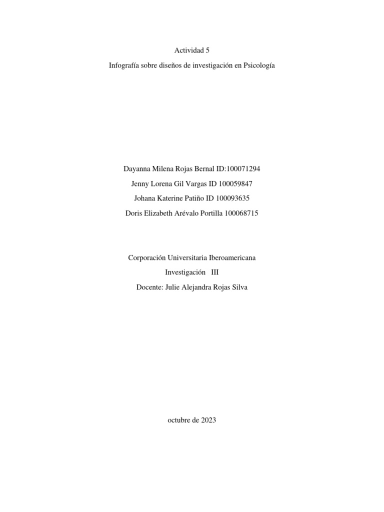Actividad 5 Infografia Sobre Diseño De Investigación En Psicología Pdf