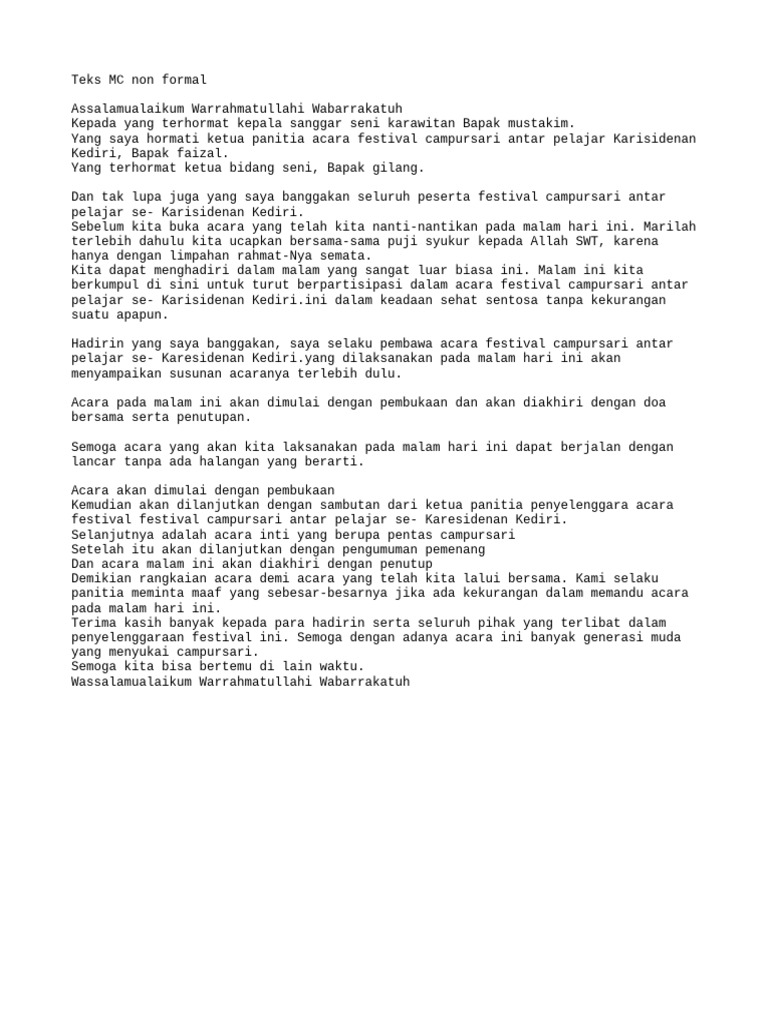 Teks MC Festival Campursari Non Formal | PDF | Puisi