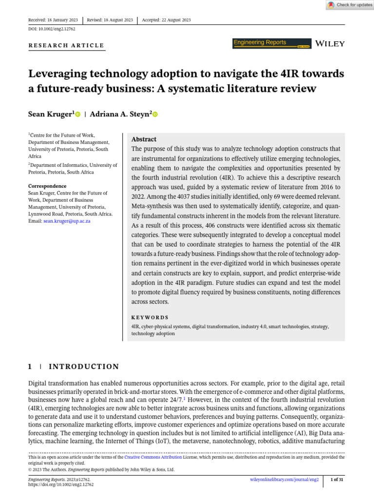 Leveraging Technology Adoption To Navigate The 4IR | PDF | Open Access ...