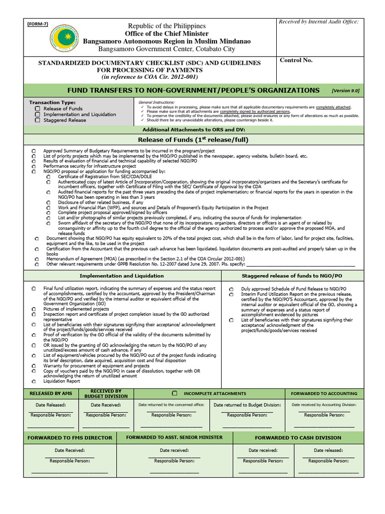 Form 7 Fund Transfers To Non-Government or People - S Organizations ...