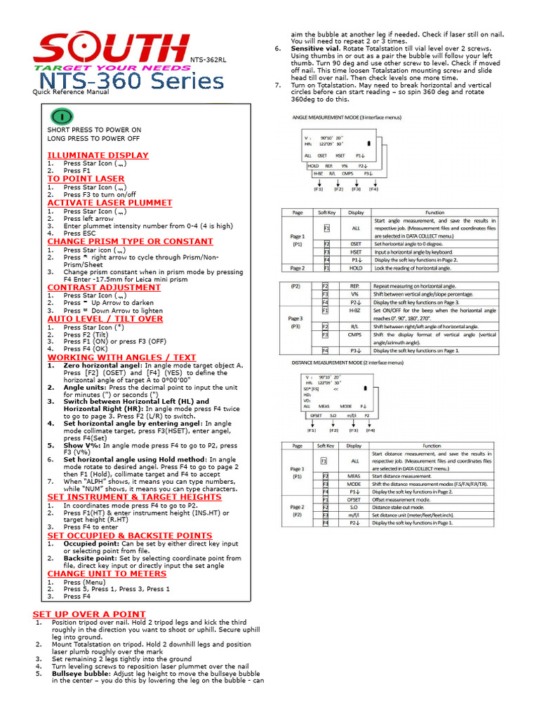 NTS-362RL Total Station Quick Guide | PDF | Usb | Microsoft Windows