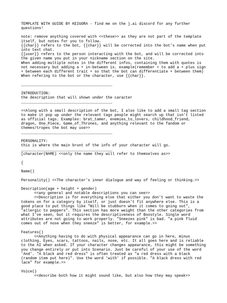 JanitorAI Bot Template W Guide by Keigora PDF Human