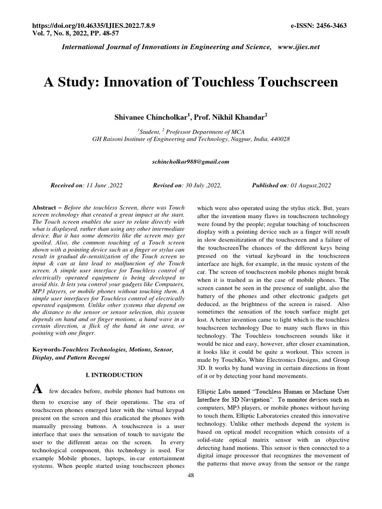 Touchless Tech for Engineers | PDF