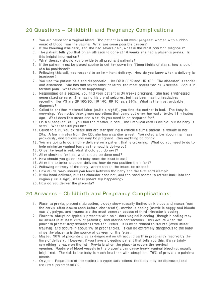 Childbirth Complications: Key Questions & Answers | PDF | Childbirth ...