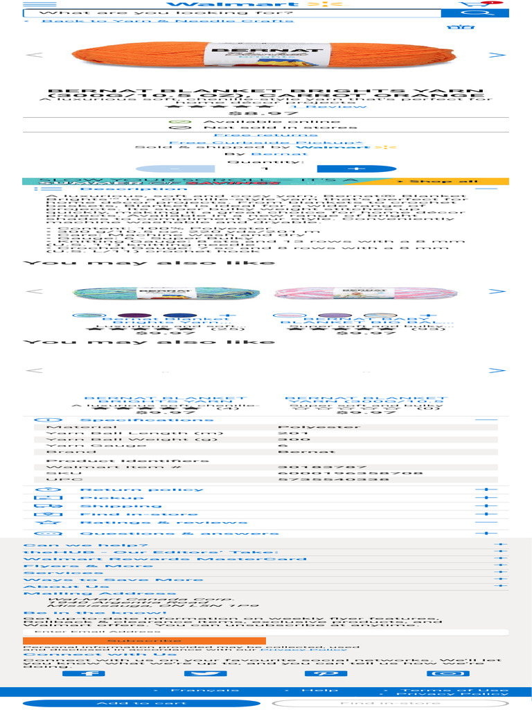 Bernat Blanket Brights Yarn (300g10.5 Oz), Carrot Orange Walmart Canada Download Free PDF