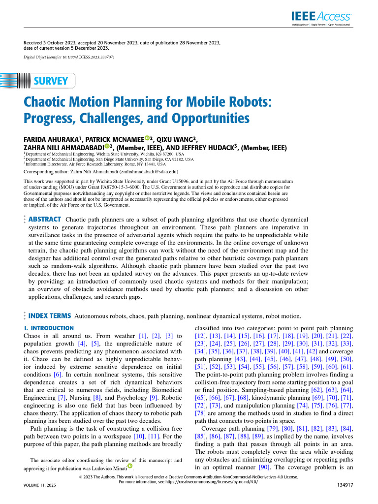 Chaotic Motion Planning For Mobile Robots Progress Challenges and ...