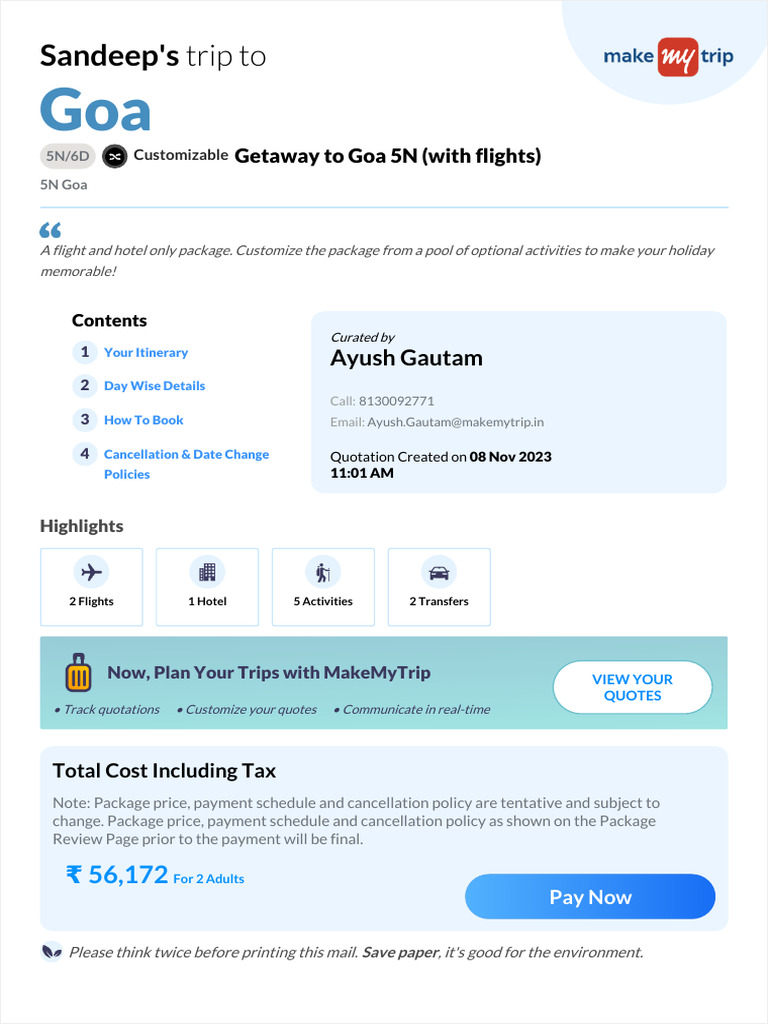 Goa 5N/6D Flight & Hotel Package | PDF
