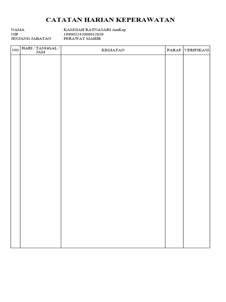 Format Catatan Harian Perawat | PDF