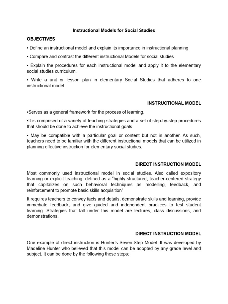 Lesson+1 INSTRUCTIONAL MODEL FOR SOCIAL STUDIES | PDF | Career & Growth ...