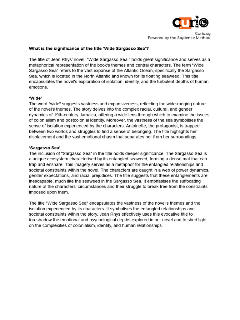Significance of the title wide sargasso sea 1 pdf