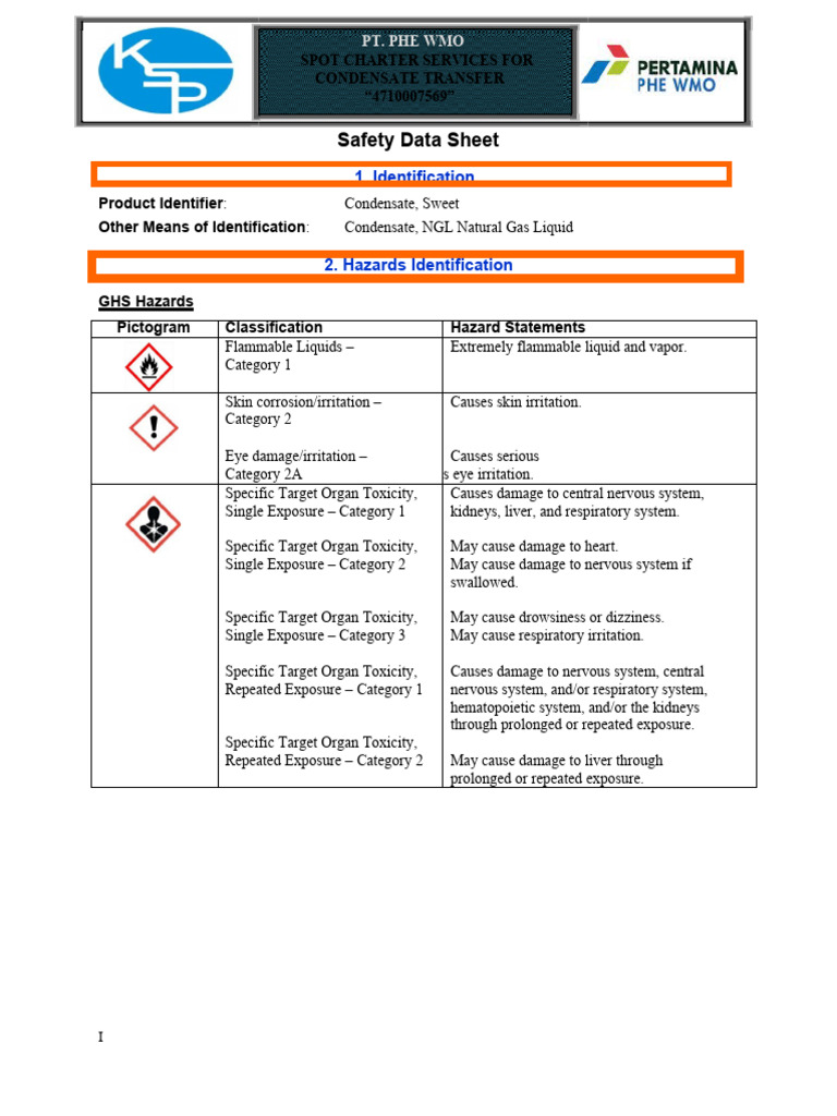 Condensate Transfer Safety Data Sheet | PDF | Firefighting | Cough