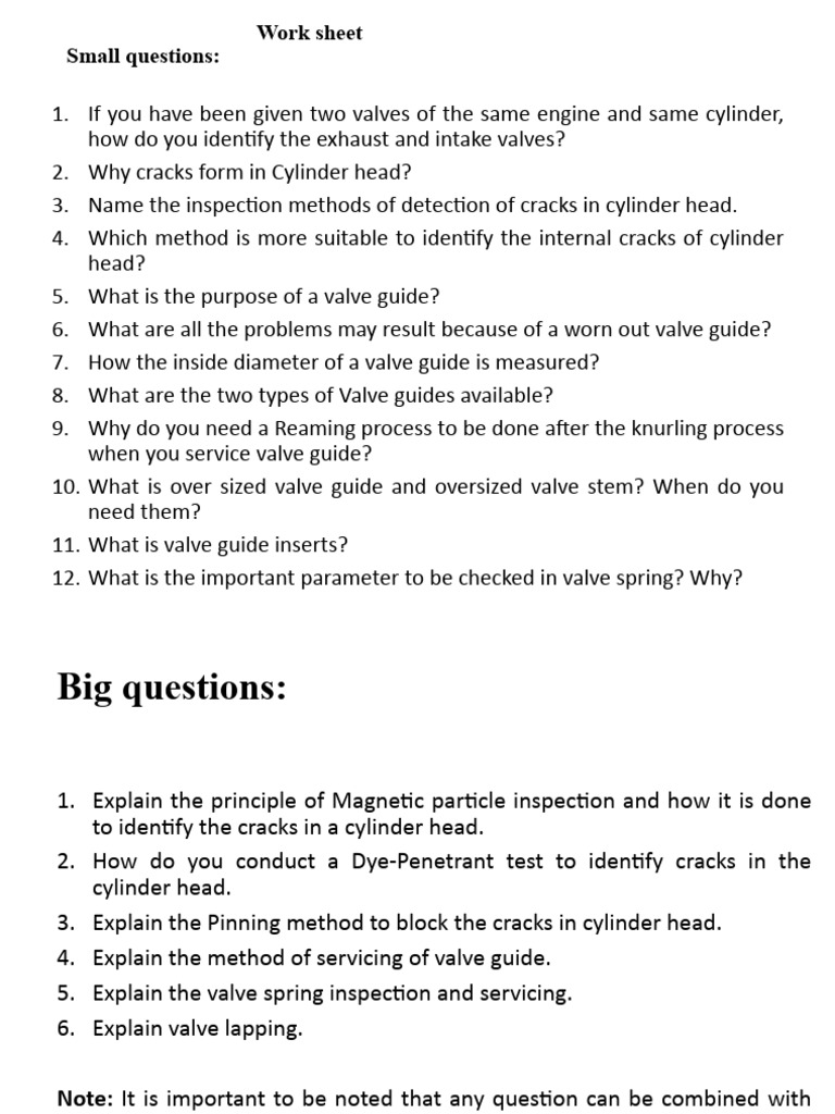 Work Sheet Small Questions | PDF