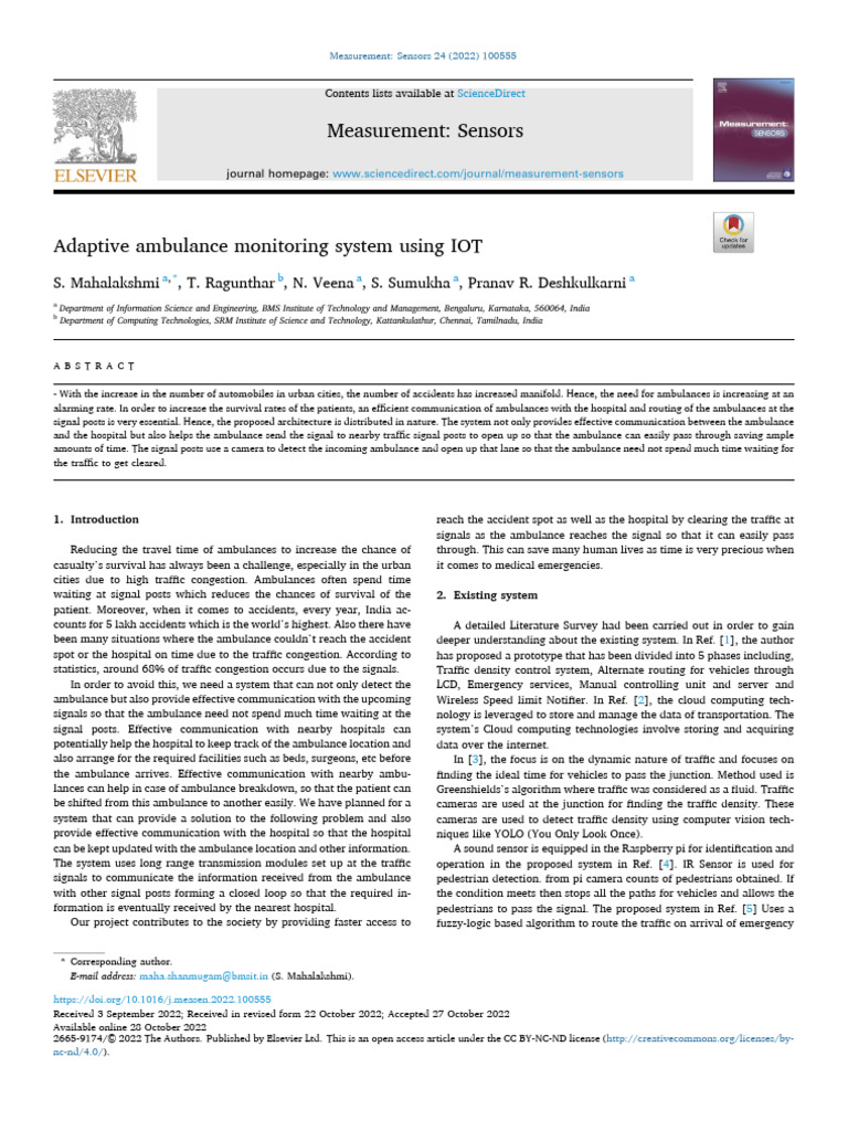 Adaptive Ambulance Monitoring System Using Iot Pdf Traffic Ambulance