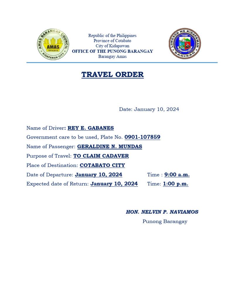 TRAVEL ORDER PDF